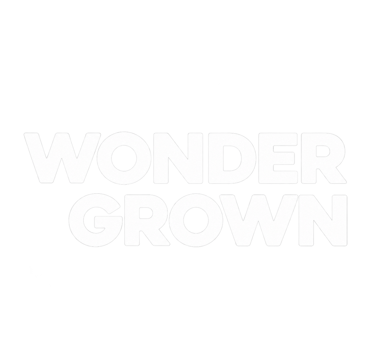 Logotipo oficial de WONDER GROWN en blanco con fondo transparente